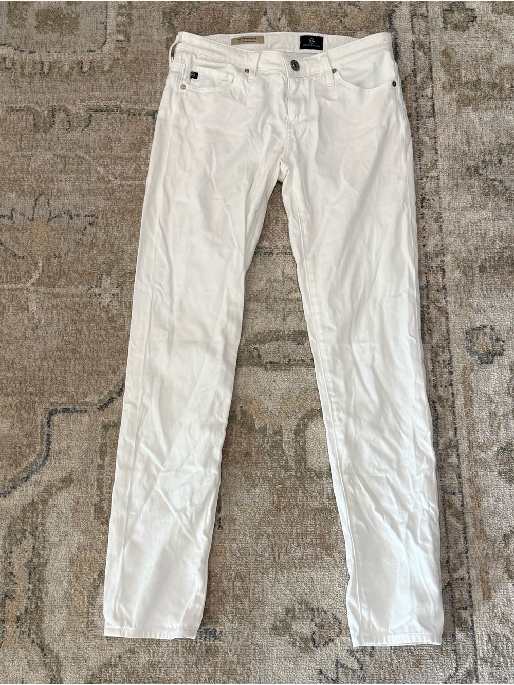 AG Adriano Goldschmied Stevie Ankle Slim Straight White Jeans - Womens 25 R